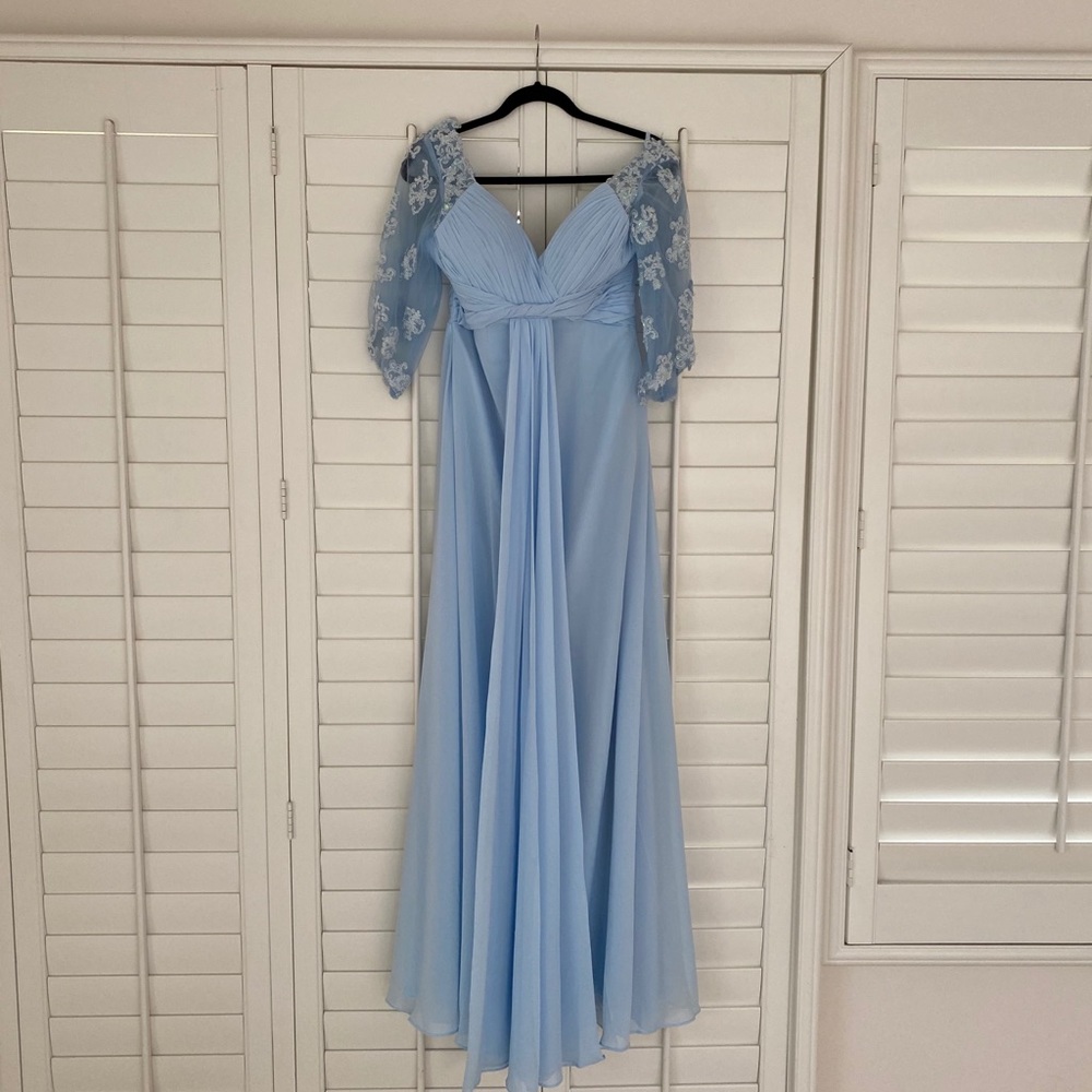 BEAUTIFUL VINTAGE MERLE DRESS, BLUE SHEER SLEEVES